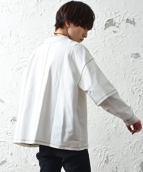 MinoriTY（マイノリティ）の「メンズ長袖ヘビーウエイト配色ステッチフェイクレイヤードBIGシルエットロンT（Tシャツ/カットソー・メンズ・ブラック/ブラウン/グレー/オフホワイト/カーキ・M/L）」の13枚目の写真