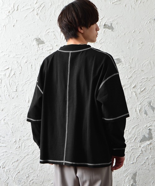 MinoriTY（マイノリティ）の「メンズ長袖ヘビーウエイト配色ステッチフェイクレイヤードBIGシルエットロンT（Tシャツ/カットソー・メンズ・ブラック/ブラウン/グレー/オフホワイト/カーキ・M/L）」の18枚目の写真