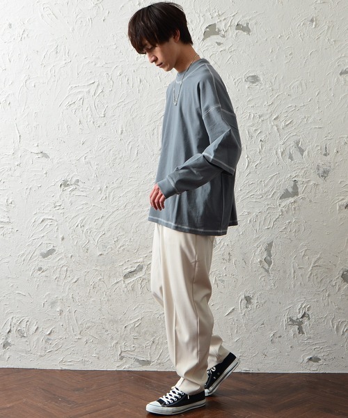 MinoriTY（マイノリティ）の「メンズ長袖ヘビーウエイト配色ステッチフェイクレイヤードBIGシルエットロンT（Tシャツ/カットソー・メンズ・ブラック/ブラウン/グレー/オフホワイト/カーキ・M/L）」の22枚目の写真