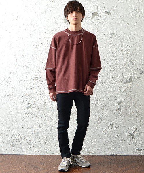 MinoriTY（マイノリティ）の「メンズ長袖ヘビーウエイト配色ステッチフェイクレイヤードBIGシルエットロンT（Tシャツ/カットソー・メンズ・ブラック/ブラウン/グレー/オフホワイト/カーキ・M/L）」の20枚目の写真