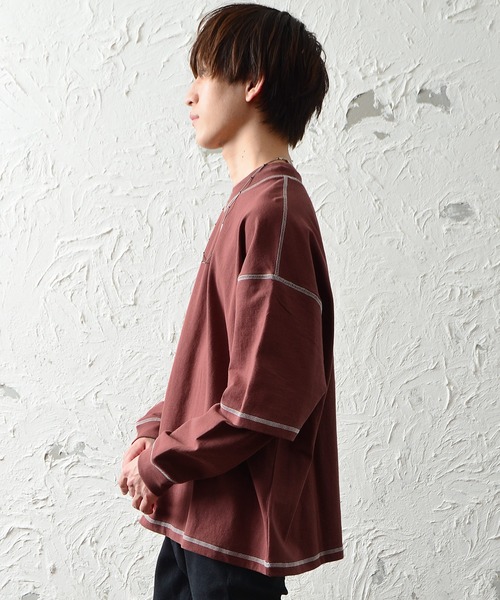 MinoriTY（マイノリティ）の「メンズ長袖ヘビーウエイト配色ステッチフェイクレイヤードBIGシルエットロンT（Tシャツ/カットソー・メンズ・ブラック/ブラウン/グレー/オフホワイト/カーキ・M/L）」の11枚目の写真