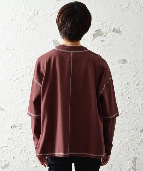 MinoriTY（マイノリティ）の「メンズ長袖ヘビーウエイト配色ステッチフェイクレイヤードBIGシルエットロンT（Tシャツ/カットソー・メンズ・ブラック/ブラウン/グレー/オフホワイト/カーキ・M/L）」の14枚目の写真