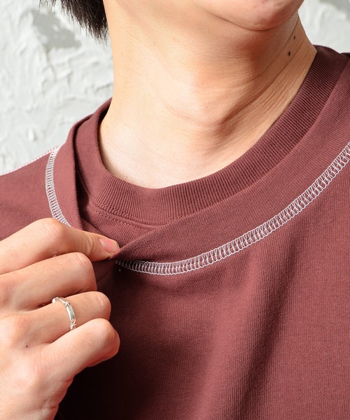 MinoriTY（マイノリティ）の「メンズ長袖ヘビーウエイト配色ステッチフェイクレイヤードBIGシルエットロンT（Tシャツ/カットソー・メンズ・ブラック/ブラウン/グレー/オフホワイト/カーキ・M/L）」の9枚目の写真