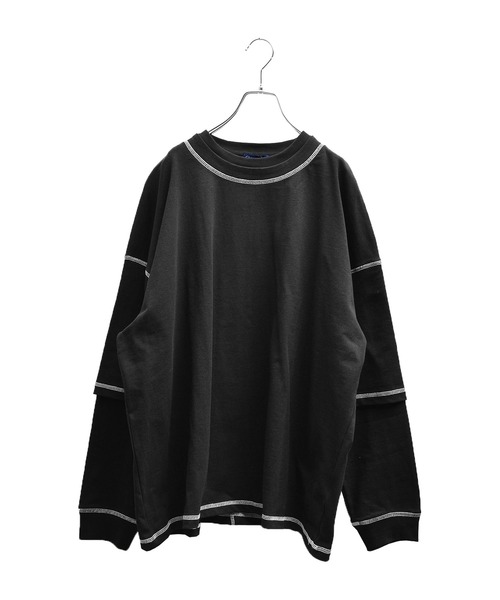 MinoriTY（マイノリティ）の「メンズ長袖ヘビーウエイト配色ステッチフェイクレイヤードBIGシルエットロンT（Tシャツ/カットソー・メンズ・ブラック/ブラウン/グレー/オフホワイト/カーキ・M/L）」の7枚目の写真