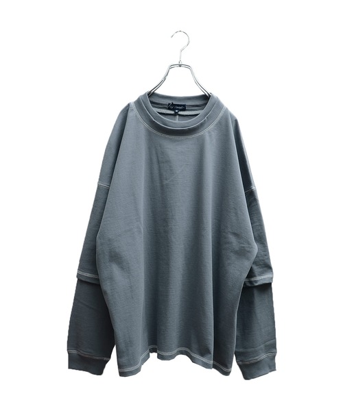 MinoriTY（マイノリティ）の「メンズ長袖ヘビーウエイト配色ステッチフェイクレイヤードBIGシルエットロンT（Tシャツ/カットソー・メンズ・ブラック/ブラウン/グレー/オフホワイト/カーキ・M/L）」の21枚目の写真