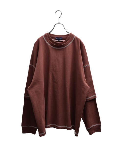 MinoriTY（マイノリティ）の「メンズ長袖ヘビーウエイト配色ステッチフェイクレイヤードBIGシルエットロンT（Tシャツ/カットソー・メンズ・ブラック/ブラウン/グレー/オフホワイト/カーキ・M/L）」の12枚目の写真