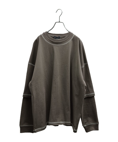 MinoriTY（マイノリティ）の「メンズ長袖ヘビーウエイト配色ステッチフェイクレイヤードBIGシルエットロンT（Tシャツ/カットソー・メンズ・ブラック/ブラウン/グレー/オフホワイト/カーキ・M/L）」の15枚目の写真