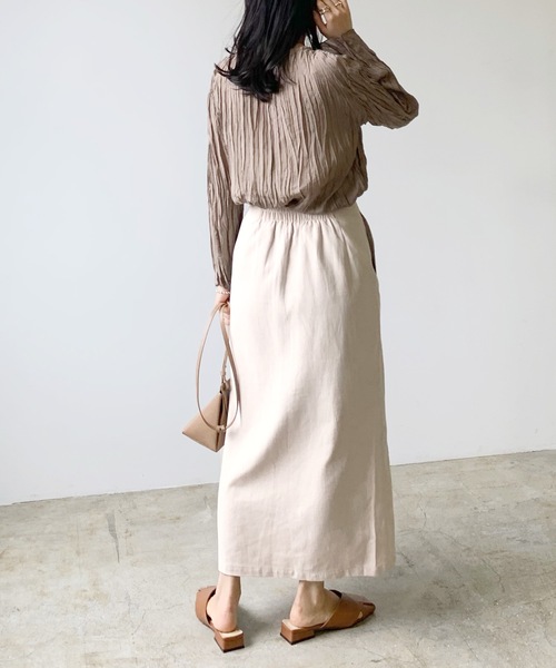 LIAN（リアン）の「リネンライクラップロングスカート（スカート・レディース・ブラウン/オフホワイト/ベージュ/イエロー・FREE）」の7枚目の写真
