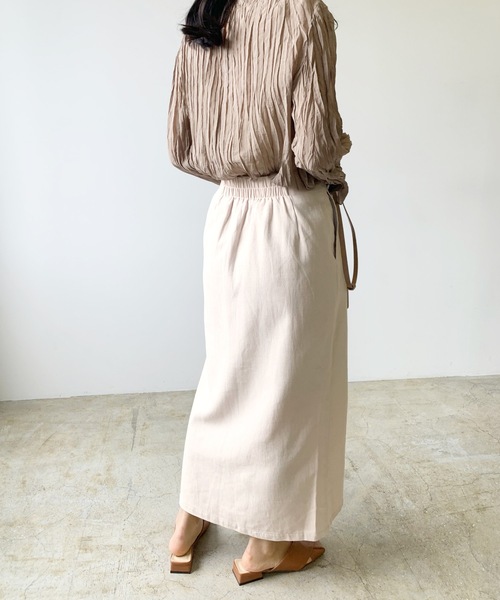LIAN（リアン）の「リネンライクラップロングスカート（スカート・レディース・ブラウン/オフホワイト/ベージュ/イエロー・FREE）」の9枚目の写真