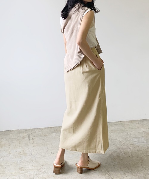 LIAN（リアン）の「リネンライクラップロングスカート（スカート・レディース・ブラウン/オフホワイト/ベージュ/イエロー・FREE）」の11枚目の写真