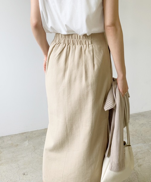 LIAN（リアン）の「リネンライクラップロングスカート（スカート・レディース・ブラウン/オフホワイト/ベージュ/イエロー・FREE）」の13枚目の写真