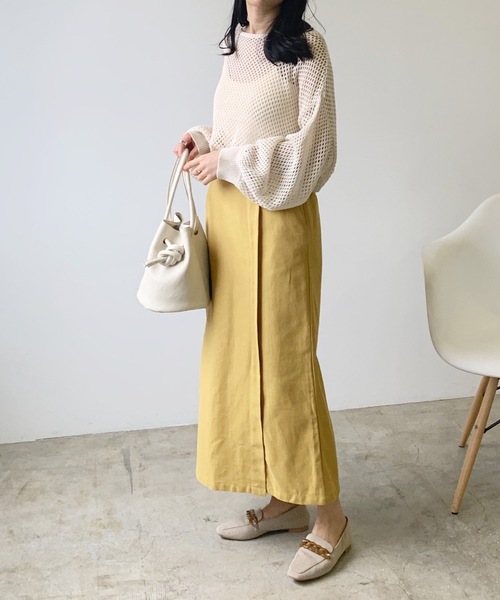 LIAN（リアン）の「リネンライクラップロングスカート（スカート・レディース・ブラウン/オフホワイト/ベージュ/イエロー・FREE）」の15枚目の写真