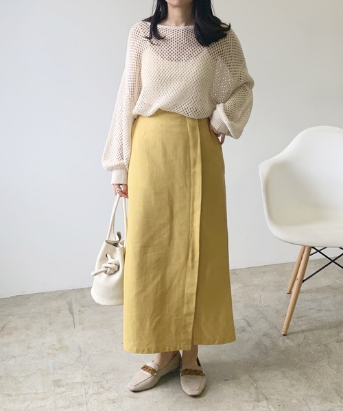 LIAN（リアン）の「リネンライクラップロングスカート（スカート・レディース・ブラウン/オフホワイト/ベージュ/イエロー・FREE）」の16枚目の写真