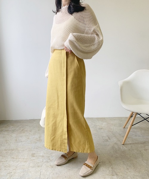 LIAN（リアン）の「リネンライクラップロングスカート（スカート・レディース・ブラウン/オフホワイト/ベージュ/イエロー・FREE）」の18枚目の写真