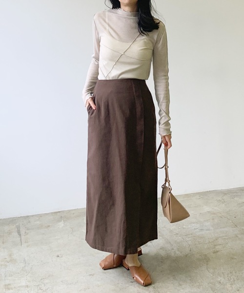 LIAN（リアン）の「リネンライクラップロングスカート（スカート・レディース・ブラウン/オフホワイト/ベージュ/イエロー・FREE）」の19枚目の写真
