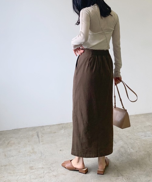 LIAN（リアン）の「リネンライクラップロングスカート（スカート・レディース・ブラウン/オフホワイト/ベージュ/イエロー・FREE）」の20枚目の写真
