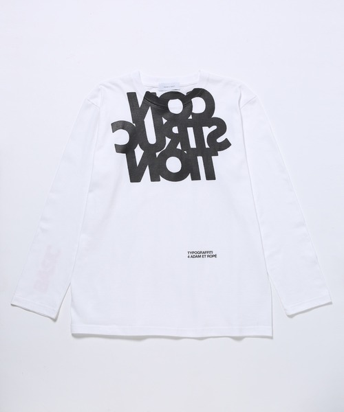 ADAM ET ROPE'(アダムエロペ)の「【TYPOGRAFFITI 4 ADAM ET ROPE'】CONSTRUCTION LST(Tシャツ/カットソー・メンズ・ホワイト/ブラック・L/M/XL)」の1枚目の写真
