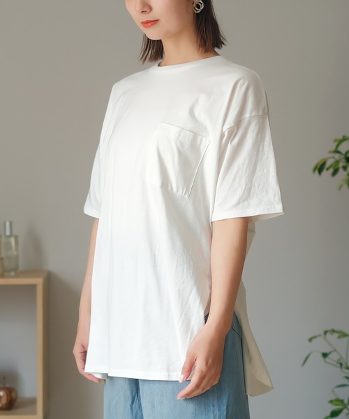 VitaFelice(ヴィータフェリーチェ)の「USAコットンロングビッグTシャツ(半袖)(Tシャツ/カットソー・レディース・ベージュ系その他/チャコールグレー/カーキ/オフホワイト・FREE)」の2枚目の写真