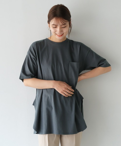 VitaFelice(ヴィータフェリーチェ)の「USAコットンロングビッグTシャツ(半袖)(Tシャツ/カットソー・レディース・ベージュ系その他/チャコールグレー/カーキ/オフホワイト・FREE)」の15枚目の写真