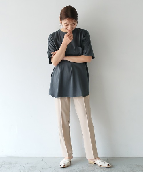VitaFelice(ヴィータフェリーチェ)の「USAコットンロングビッグTシャツ(半袖)(Tシャツ/カットソー・レディース・ベージュ系その他/チャコールグレー/カーキ/オフホワイト・FREE)」の16枚目の写真