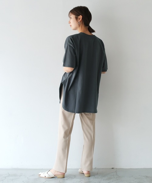 VitaFelice(ヴィータフェリーチェ)の「USAコットンロングビッグTシャツ(半袖)(Tシャツ/カットソー・レディース・ベージュ系その他/チャコールグレー/カーキ/オフホワイト・FREE)」の18枚目の写真