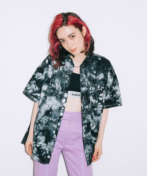 X-girl（エックスガール）の「FACE TWILL S/S SHIRT（シャツ/ブラウス・レディース・ブラック/ベージュ/グリーン/チャコール・S/M）」の16枚目の写真