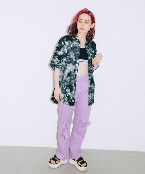 X-girl（エックスガール）の「FACE TWILL S/S SHIRT（シャツ/ブラウス・レディース・ブラック/ベージュ/グリーン/チャコール・S/M）」の7枚目の写真