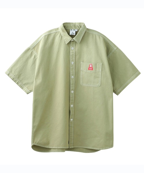 X-girl（エックスガール）の「FACE TWILL S/S SHIRT（シャツ/ブラウス・レディース・ブラック/ベージュ/グリーン/チャコール・S/M）」の6枚目の写真