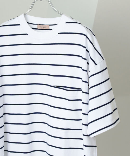 BEAMS LIGHTS（ビームスライツ）の「BEAMS LIGHTS / エクストラ ヘビーウェイト ボーダー ポケット Tシャツ（Tシャツ/カットソー・メンズ・ベージュ系その他/ホワイト系その他/ブラック系その他/グリーン系その他2/ブラック系その他4・L/S/M）」の6枚目の写真