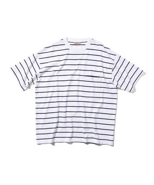 BEAMS LIGHTS（ビームスライツ）の「BEAMS LIGHTS / エクストラ ヘビーウェイト ボーダー ポケット Tシャツ（Tシャツ/カットソー・メンズ・ベージュ系その他/ホワイト系その他/ブラック系その他/グリーン系その他2/ブラック系その他4・L/S/M）」の14枚目の写真