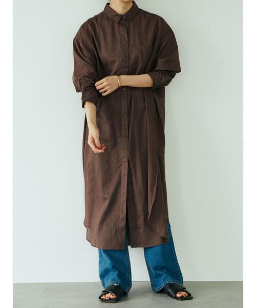 GARAGE OF GOOD CLOTHING(ガレージオブグッドクロージング)の「綿麻シャツワンピース*(ワンピース・レディース・ブラック/ピンク/ブラウン/ブルー・FREE)」の10枚目の写真