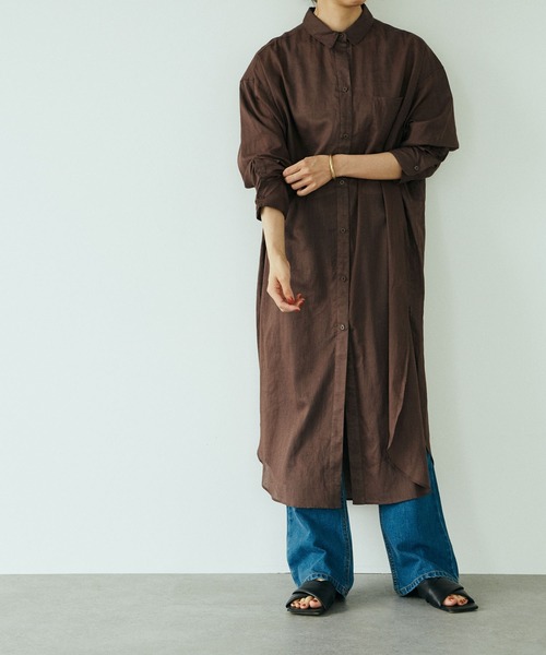 GARAGE OF GOOD CLOTHING(ガレージオブグッドクロージング)の「綿麻シャツワンピース*(ワンピース・レディース・ブラック/ピンク/ブラウン/ブルー・FREE)」の1枚目の写真