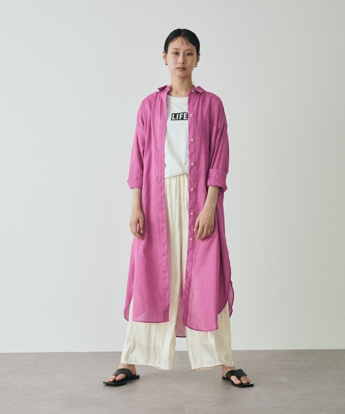 GARAGE OF GOOD CLOTHING(ガレージオブグッドクロージング)の「綿麻シャツワンピース*(ワンピース・レディース・ブラック/ピンク/ブラウン/ブルー・FREE)」の4枚目の写真