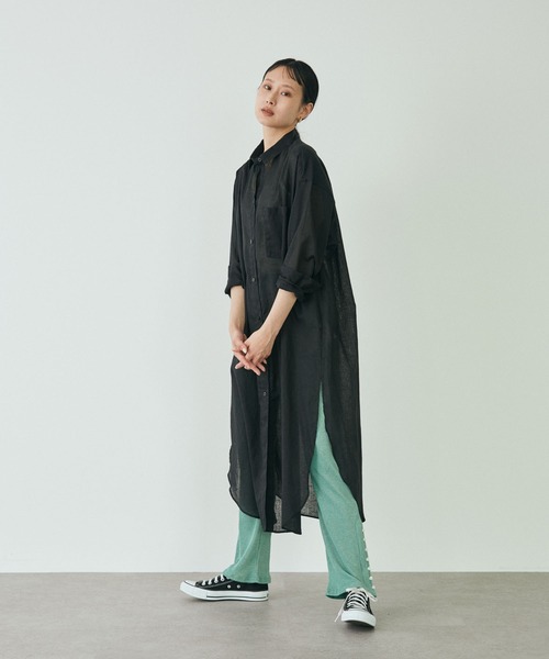 GARAGE OF GOOD CLOTHING(ガレージオブグッドクロージング)の「綿麻シャツワンピース*(ワンピース・レディース・ブラック/ピンク/ブラウン/ブルー・FREE)」の2枚目の写真