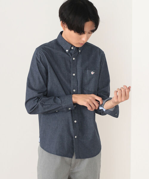 BEAMS HEART（ビームスハート）の「コーヒー刺繍 ボタンダウン ネルシャツ【ユニセックス】（シャツ/ブラウス・メンズ・ネイビー/グレー/その他/ライトグレー/インディゴブルー・MEDIUM/LARGE/SMALL/X-LARGE）」の6枚目の写真