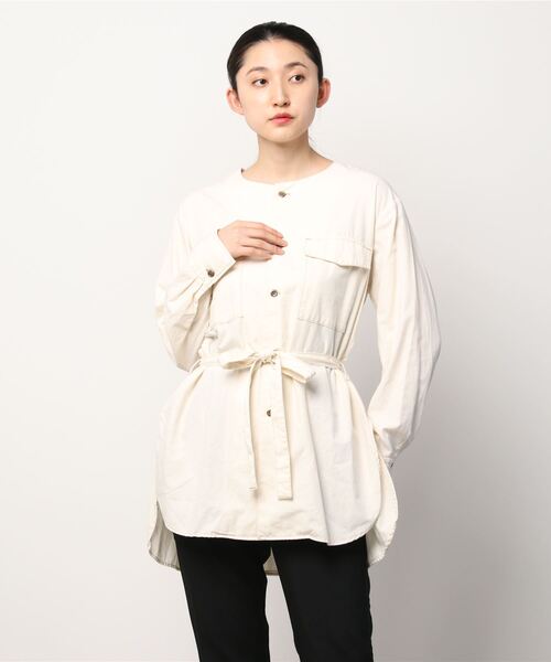 URVIN（アービン）の「ユーティリティロングシャツ（シャツ/ブラウス・レディース・ブルー/キナリ・FREE）」の2枚目の写真