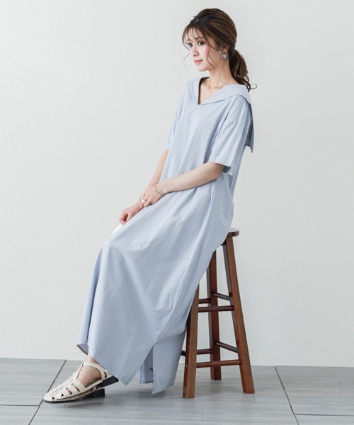 SUGAR BISKET（シュガービスケット）の「セーラーカラーシャツワンピース（ワンピース・レディース・ホワイト/ブラック/ベージュ/サックスブルー・C/M/L）」の4枚目の写真