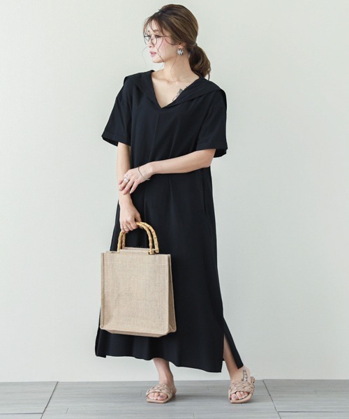 SUGAR BISKET（シュガービスケット）の「セーラーカラーシャツワンピース（ワンピース・レディース・ホワイト/ブラック/ベージュ/サックスブルー・C/M/L）」の3枚目の写真