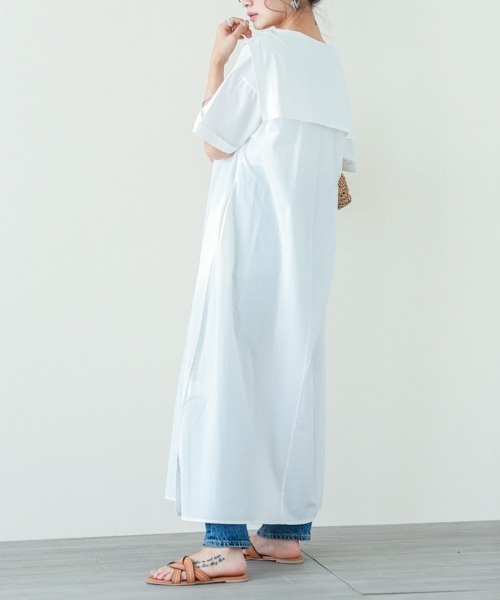 SUGAR BISKET（シュガービスケット）の「セーラーカラーシャツワンピース（ワンピース・レディース・ホワイト/ブラック/ベージュ/サックスブルー・C/M/L）」の17枚目の写真