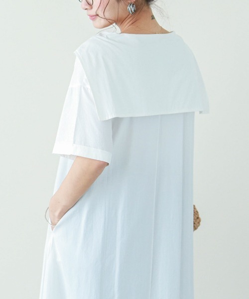 SUGAR BISKET（シュガービスケット）の「セーラーカラーシャツワンピース（ワンピース・レディース・ホワイト/ブラック/ベージュ/サックスブルー・C/M/L）」の9枚目の写真