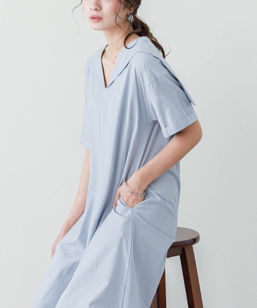 SUGAR BISKET（シュガービスケット）の「セーラーカラーシャツワンピース（ワンピース・レディース・ホワイト/ブラック/ベージュ/サックスブルー・C/M/L）」の15枚目の写真