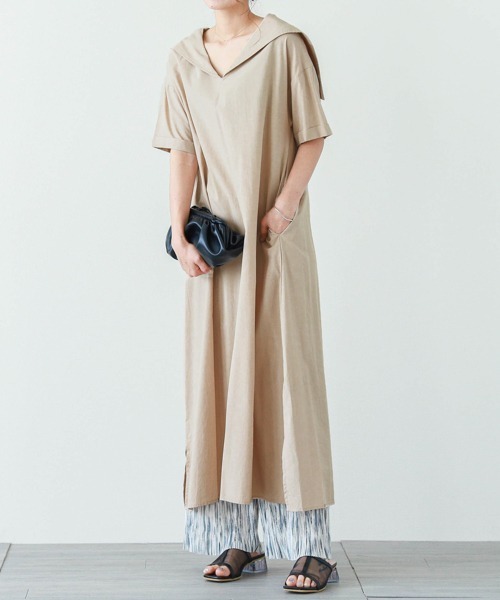 SUGAR BISKET（シュガービスケット）の「セーラーカラーシャツワンピース（ワンピース・レディース・ホワイト/ブラック/ベージュ/サックスブルー・C/M/L）」の8枚目の写真