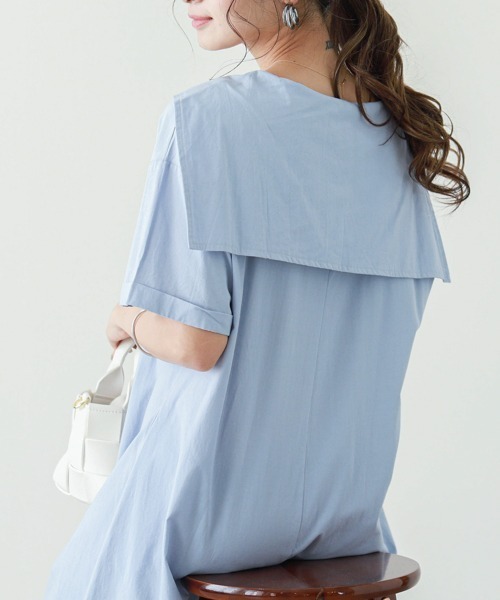 SUGAR BISKET（シュガービスケット）の「セーラーカラーシャツワンピース（ワンピース・レディース・ホワイト/ブラック/ベージュ/サックスブルー・C/M/L）」の5枚目の写真