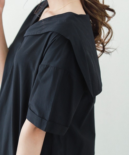 SUGAR BISKET（シュガービスケット）の「セーラーカラーシャツワンピース（ワンピース・レディース・ホワイト/ブラック/ベージュ/サックスブルー・C/M/L）」の6枚目の写真