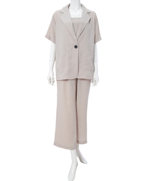 fifth calin(フィフスカラン)の「キャミ付き半袖ジャケットセットアップ(セットアップ・レディース・ネイビー/ピンク/グレイッシュベージュ・MEDIUM)」の5枚目の写真