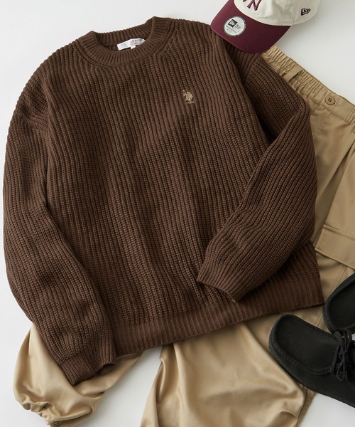 U.S. POLO ASSN.(ユーエスポロアッスン)の「U.S. POLO ASSN. / ユーエスポロアッスン 別注 ビッグシルエット ロゴ刺繍 クルーネックニット(ニット/セーター・メンズ・ブラック/グレー/アイボリー/ダークグレー/グレイッシュベージュ/グレイッシュブルー/ダークグリーン/ブラウン/ネイビー/オリーブ・M/L)」の5枚目の写真