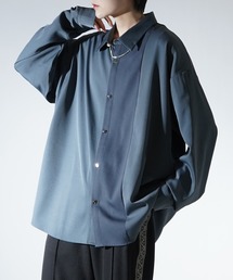 アシンメトリーキリカエ / 襟配色クレリック ドレープとろみ ビッグシルエット長袖シャツ ユニセックス【Confirm】