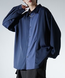 アシンメトリーキリカエ / 襟配色クレリック ドレープとろみ ビッグシルエット長袖シャツ ユニセックス【Confirm】