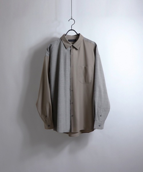 Confirm（コンファーム）の「アシンメトリーキリカエ / 襟配色クレリック ドレープとろみ ビッグシルエット長袖シャツ ユニセックス【Confirm】（シャツ/ブラウス・メンズ・ホワイト/ブラック/ベージュ/ブラウン/グレー/サックスブルー/ピンク/アイボリー/ミント/ブラック系その他/ベージュ系その他/コーラル/ホワイト系その他/ブラック系その他2/ブルー/ブラック系1/グリーン系/ブルー系/ホワイト系/ブラック系/ブラウン系・FREE/M/L/XL）」の14枚目の写真