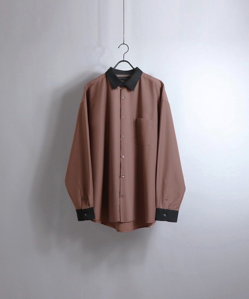 Confirm（コンファーム）の「アシンメトリーキリカエ / 襟配色クレリック ドレープとろみ ビッグシルエット長袖シャツ ユニセックス【Confirm】（シャツ/ブラウス・メンズ・ホワイト/ブラック/ベージュ/ブラウン/グレー/サックスブルー/ピンク/アイボリー/ミント/ブラック系その他/ベージュ系その他/コーラル/ホワイト系その他/ブラック系その他2/ブルー/ブラック系1/グリーン系/ブルー系/ホワイト系/ブラック系/ブラウン系・FREE/M/L/XL）」の21枚目の写真